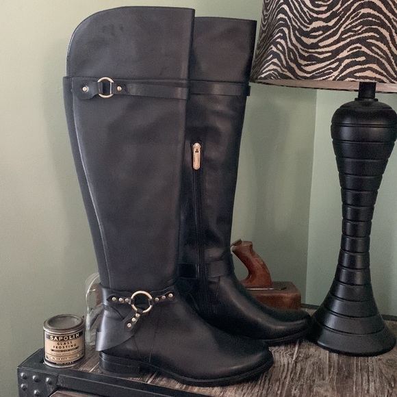 Ellen TRACY Bedford Black Leather Harness Riding Boots - Picture 2 of 16